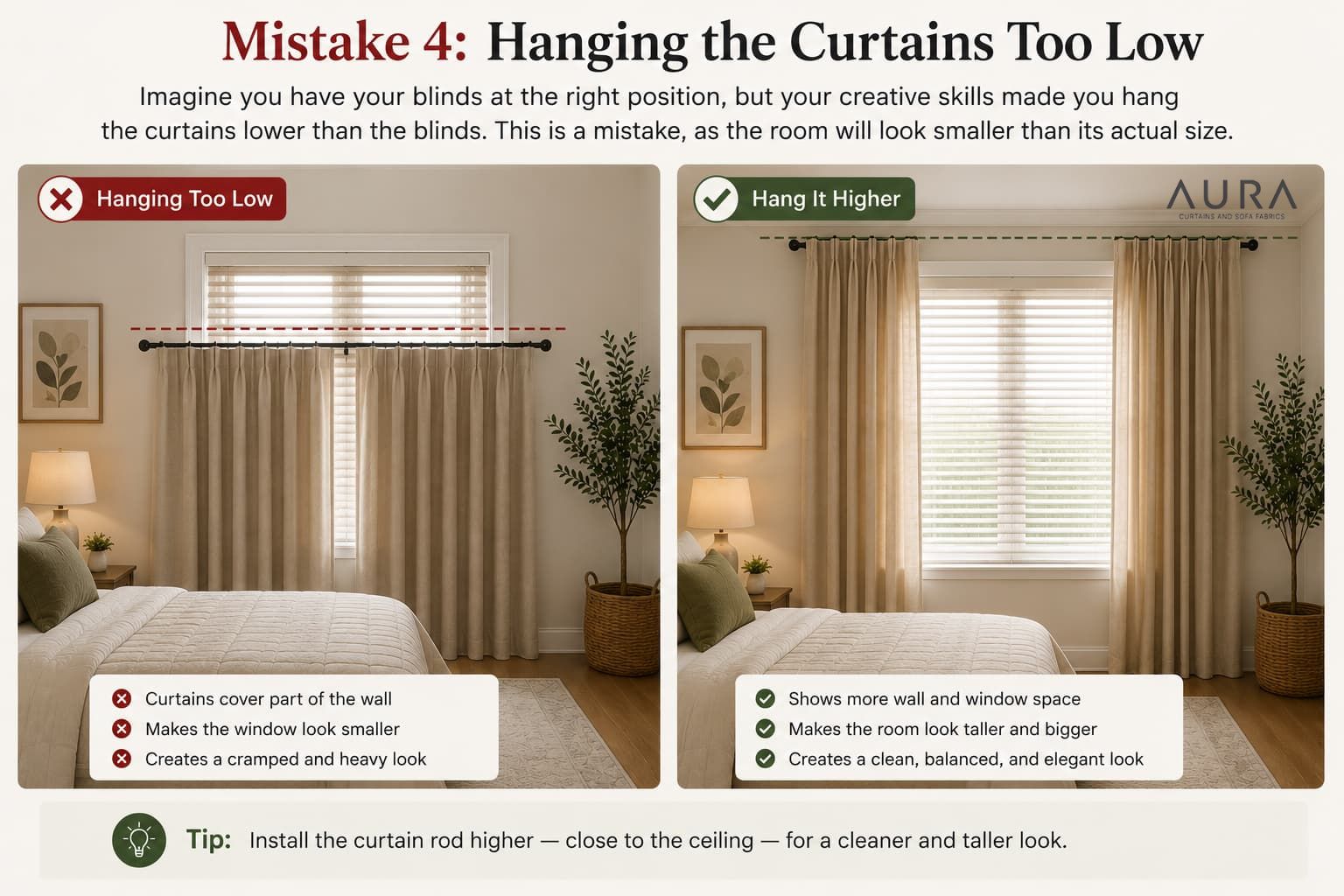 Hanging the curtains too low