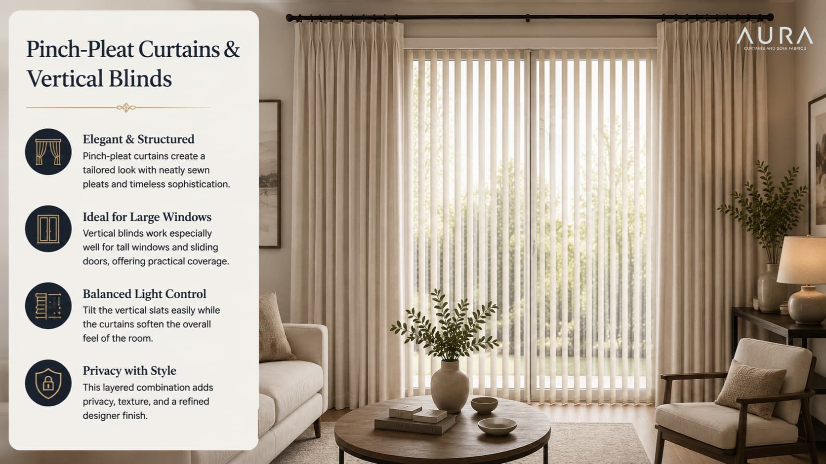 Pinch-Pleat Curtains & Vertical Blinds