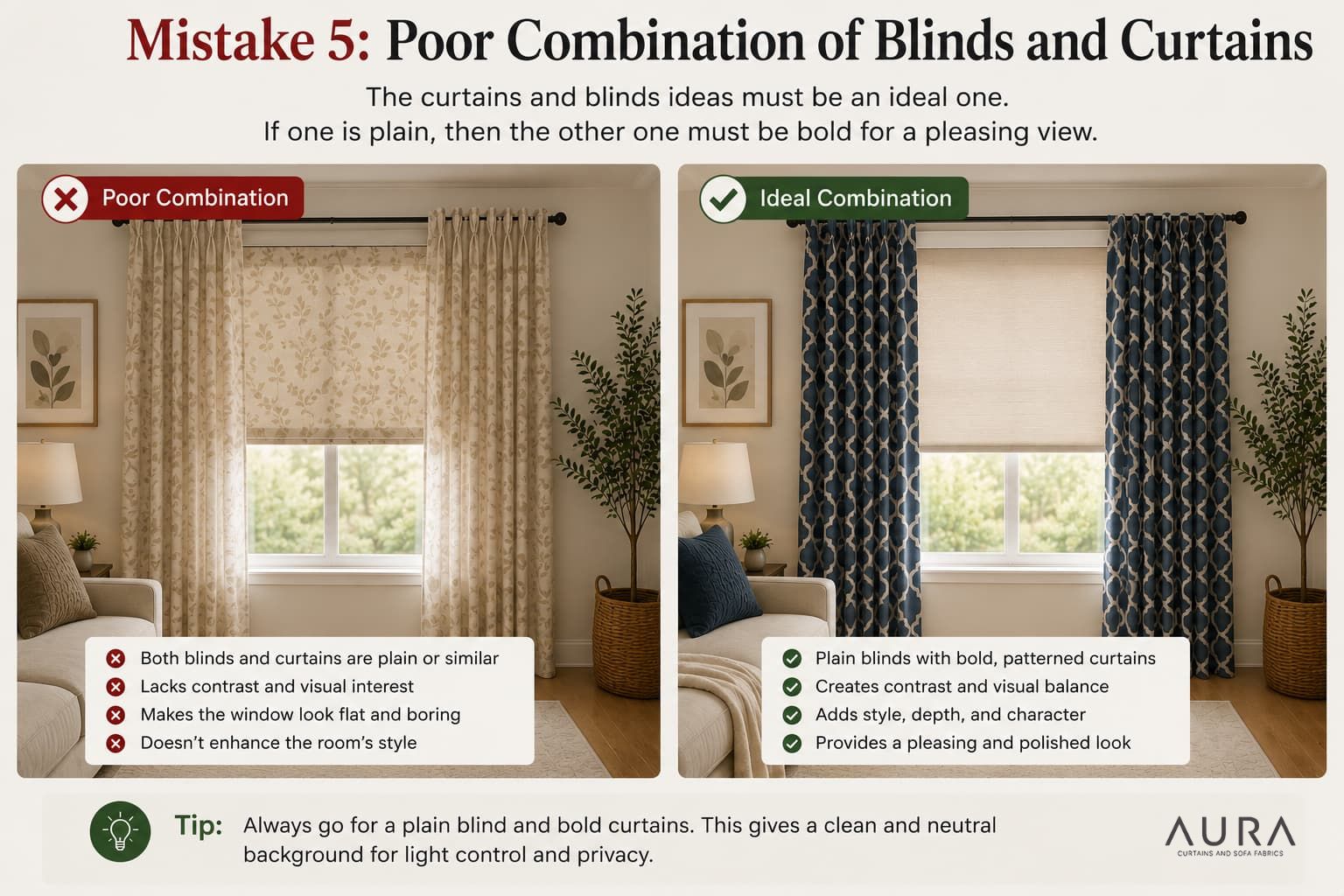 Poor combination of blinds and curtains