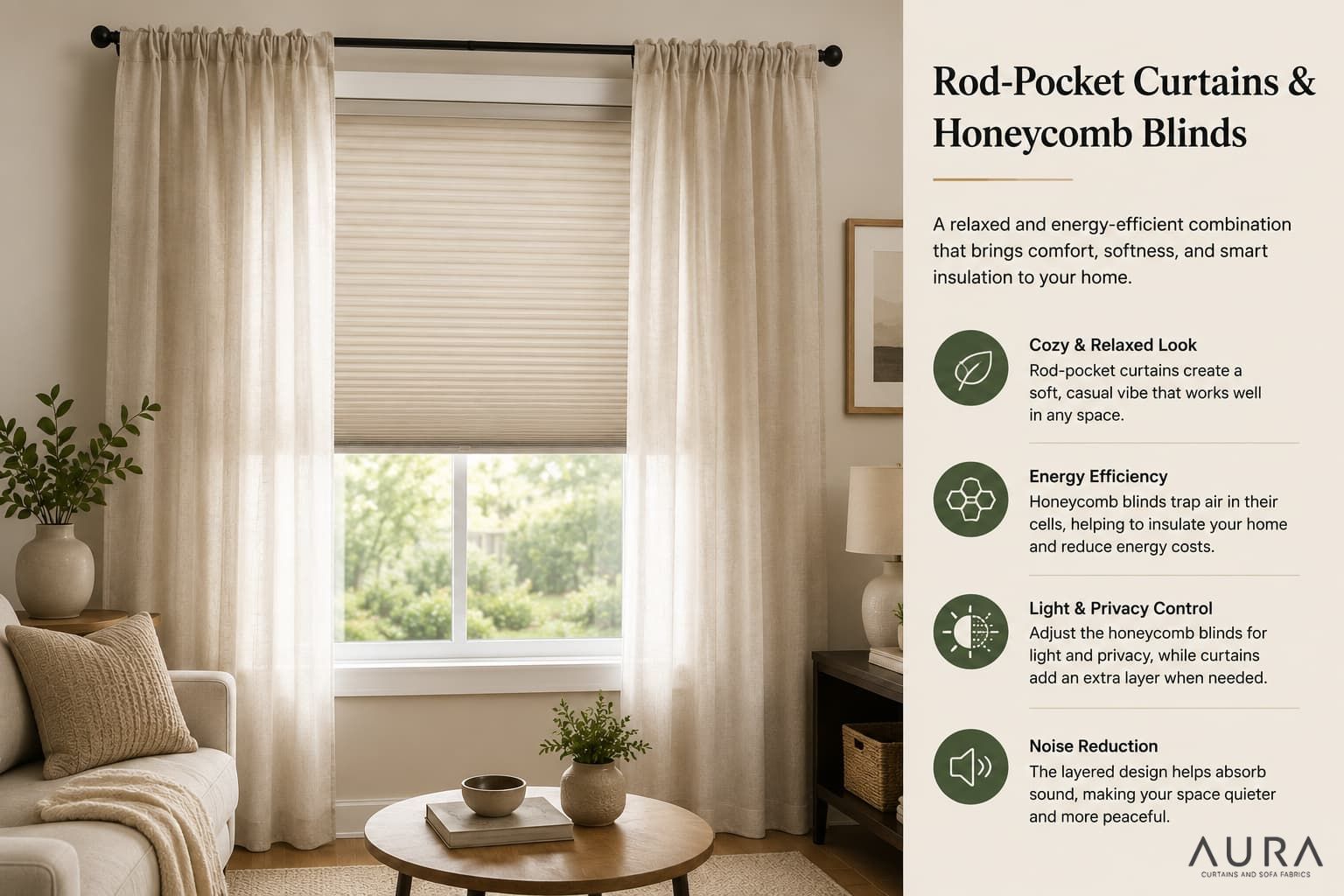 Rod-Pocket Curtains & Honeycomb Blinds