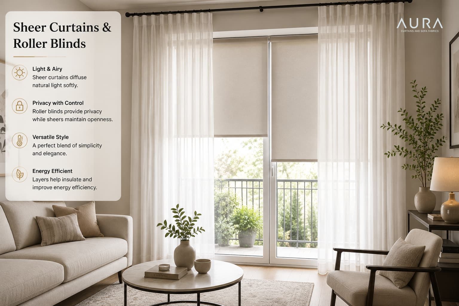 Sheer Curtains & Roller Blinds