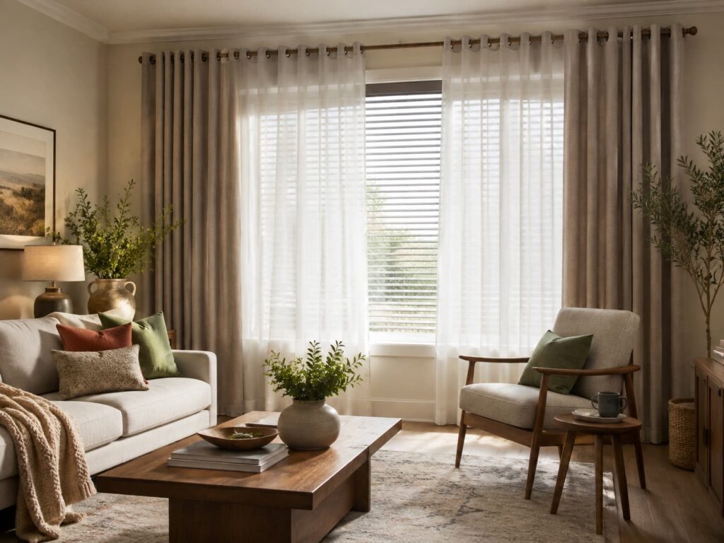 Layered window treatment look
