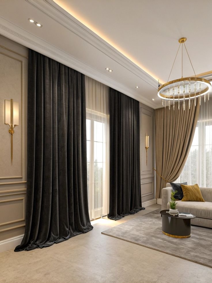 Black Velvet Curtains with White Sheers