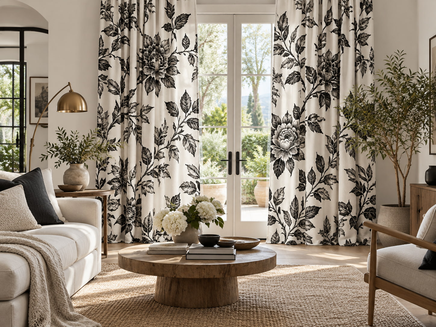 Black and White Botanical Curtains