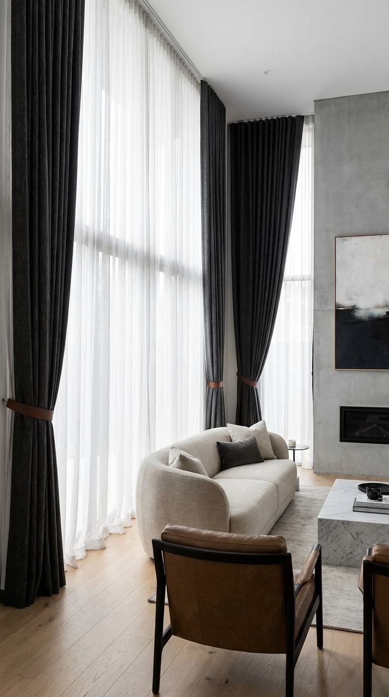 Blackout Black Curtains with White Sheers