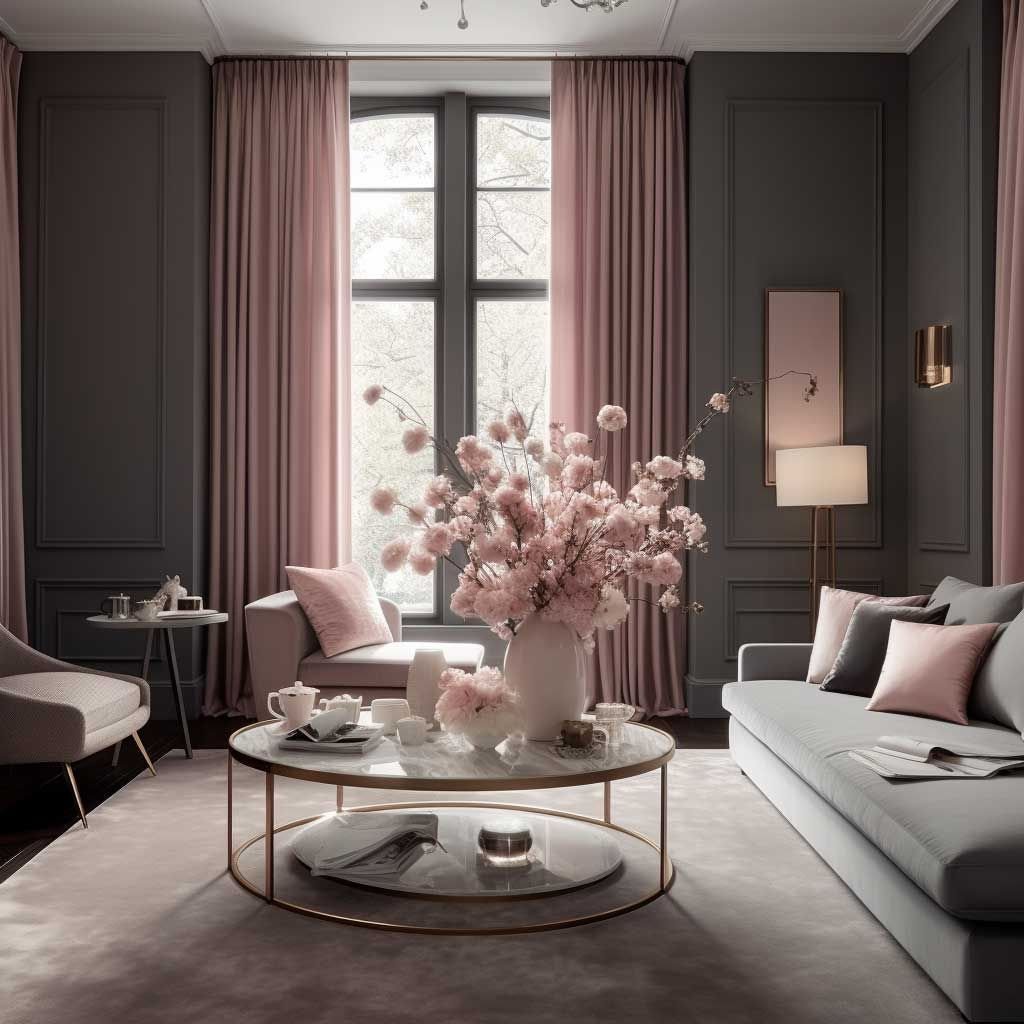 dusty pink curtains for grey living room