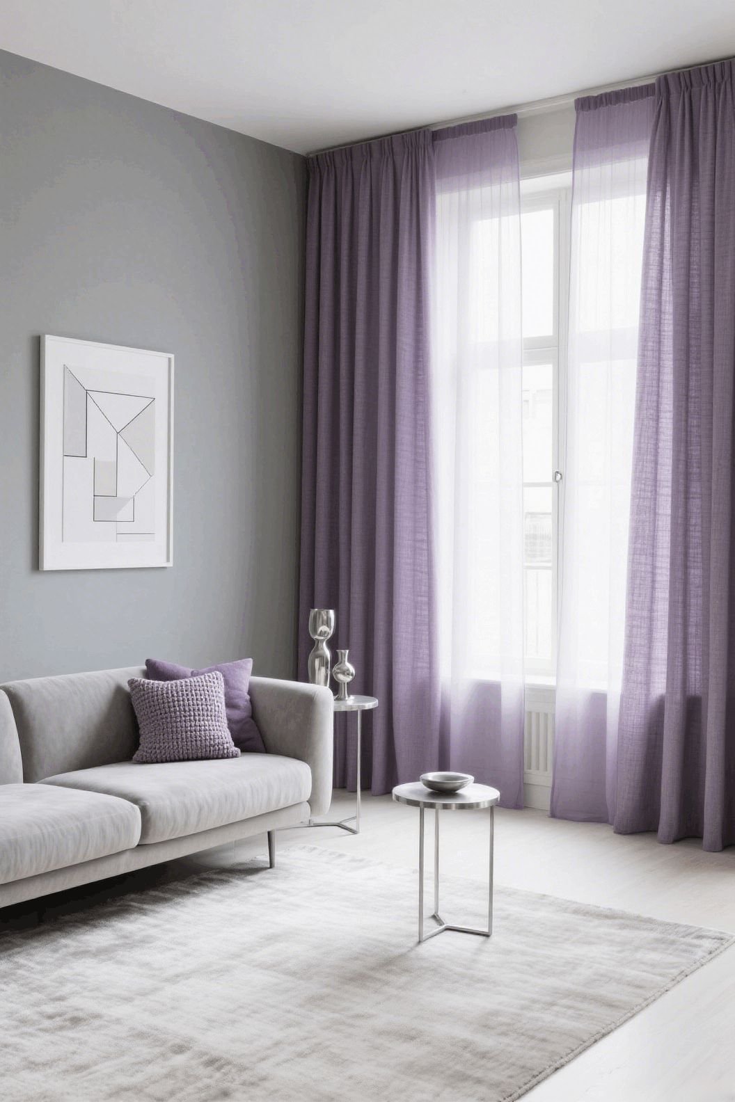 lavendar curtains for grey living room