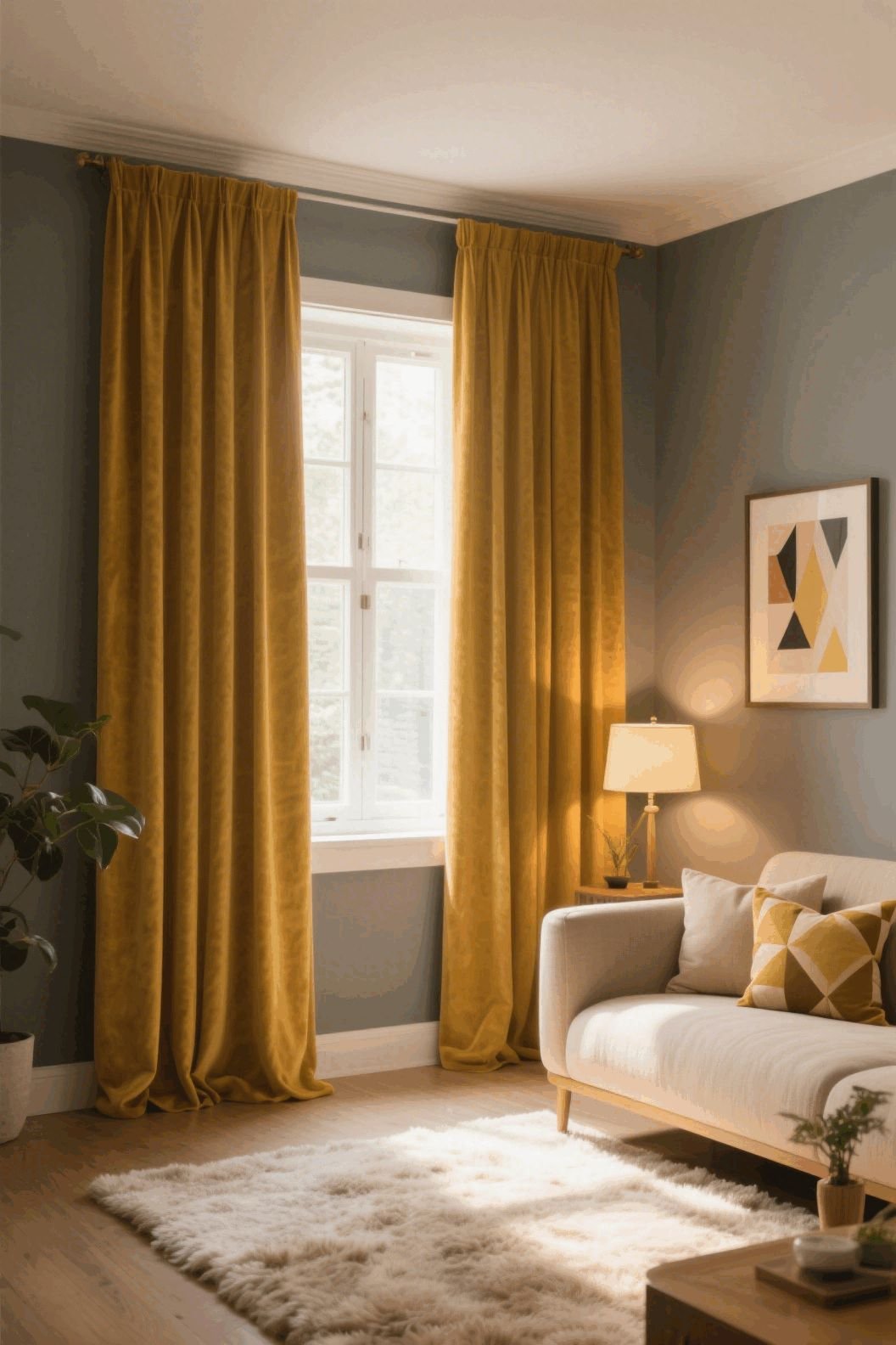 musturd curtains for grey living room