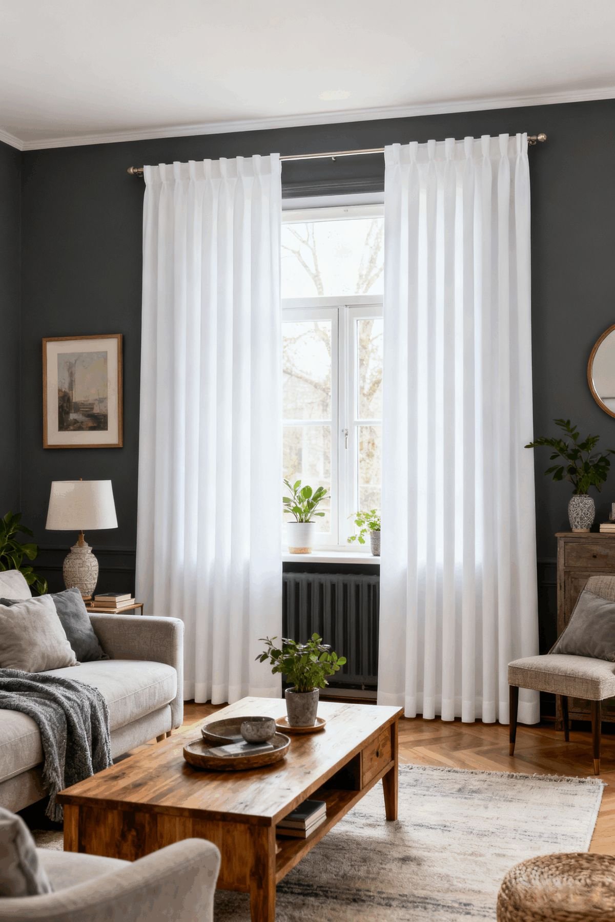 white curtains for grey living room